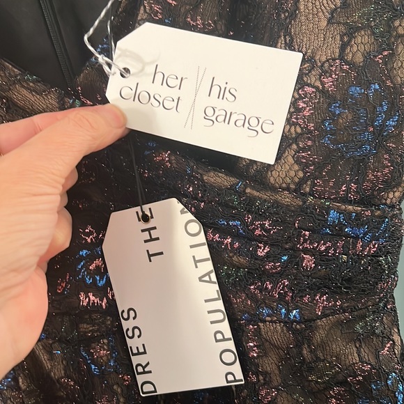 Fiona Lace Overlay Metallic Highlight Dress, Dress The Population, New With Tags - Picture 7 of 7